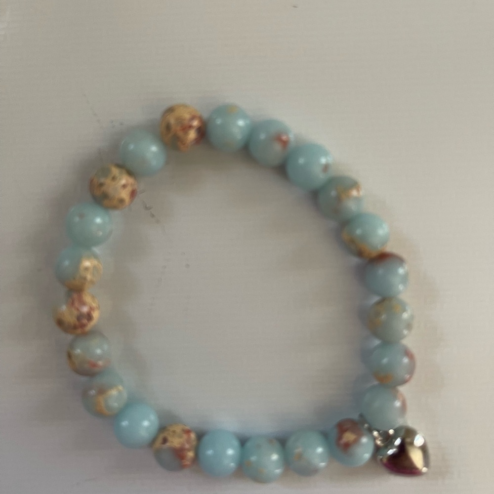 Elegant Blue Beaded Bracelet with Heart Charm